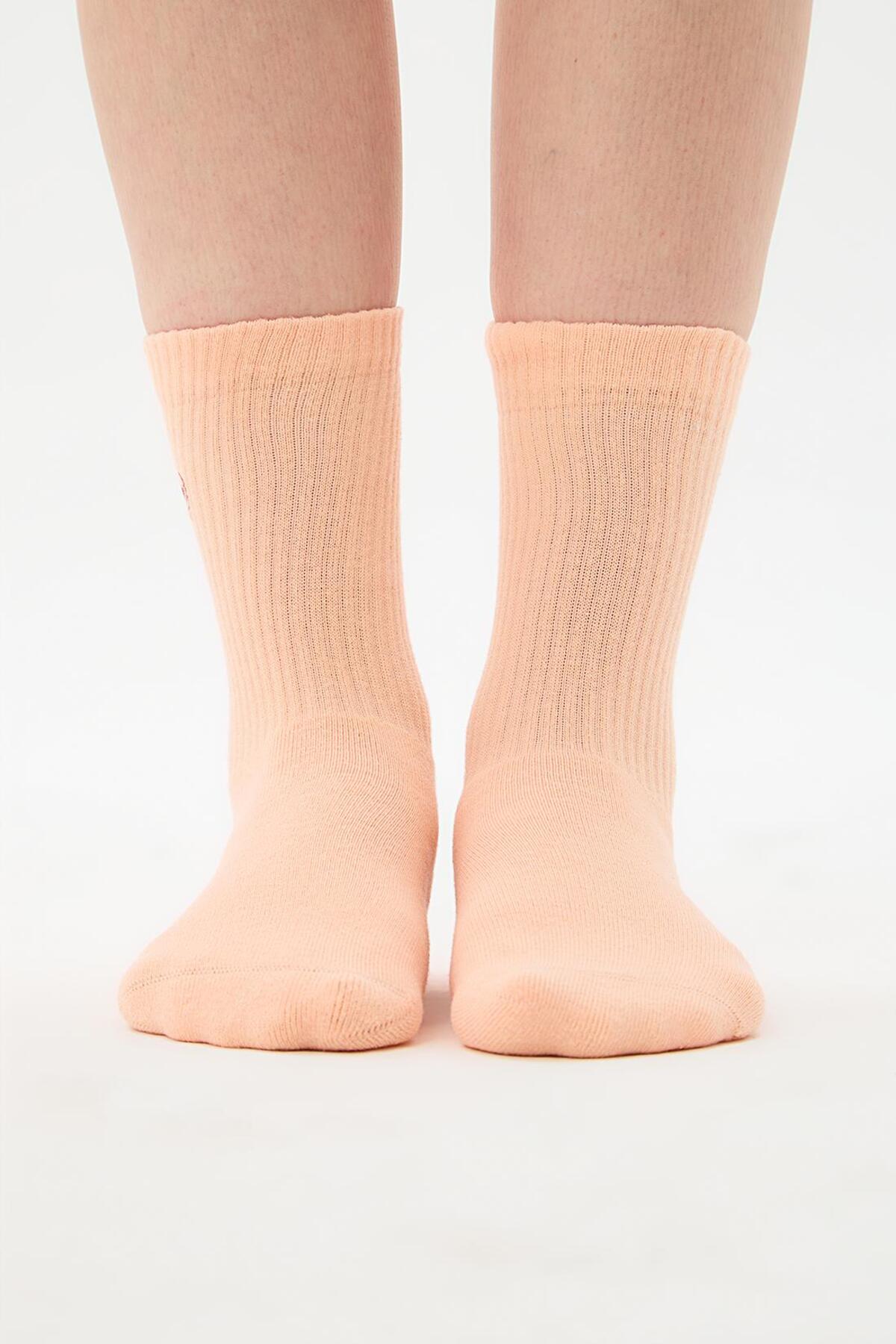 Oishii Spor Soket Çorap Nakışlı Somon