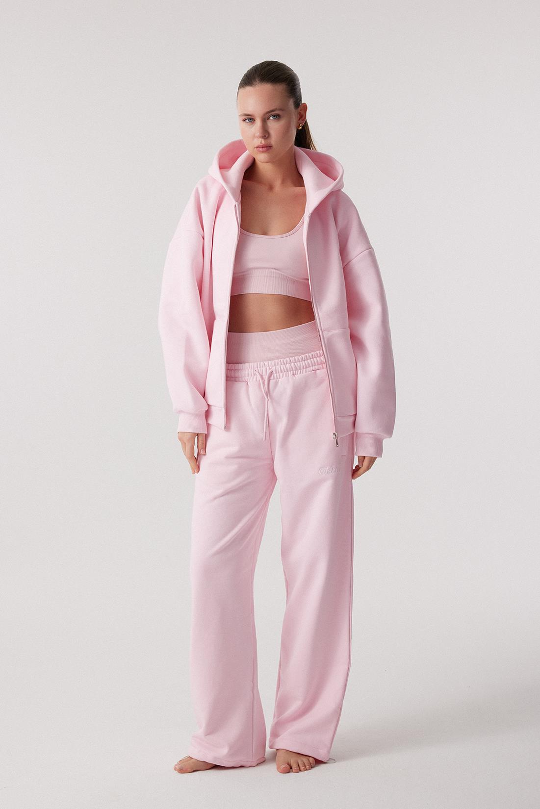 Oishii Rei Loungewear Fermuarlı ve Kapşonlu Sweatshirt Dusty Pink