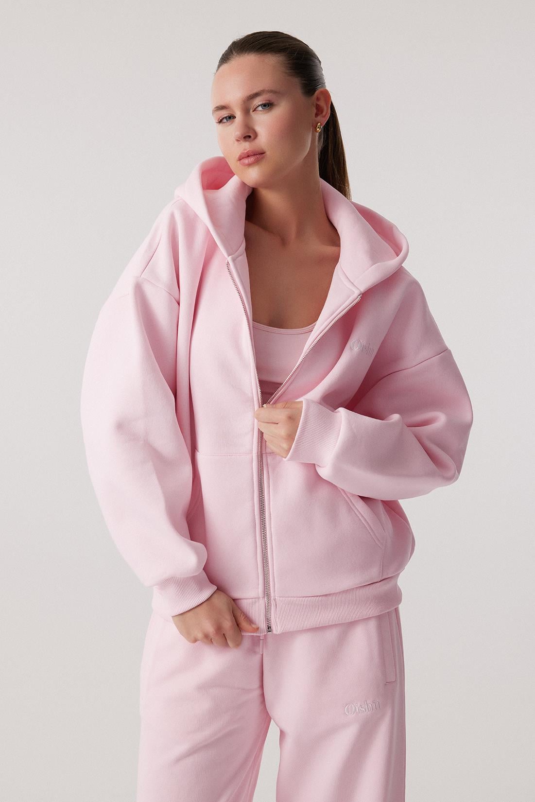 Oishii Rei Loungewear Fermuarlı ve Kapşonlu Sweatshirt Dusty Pink