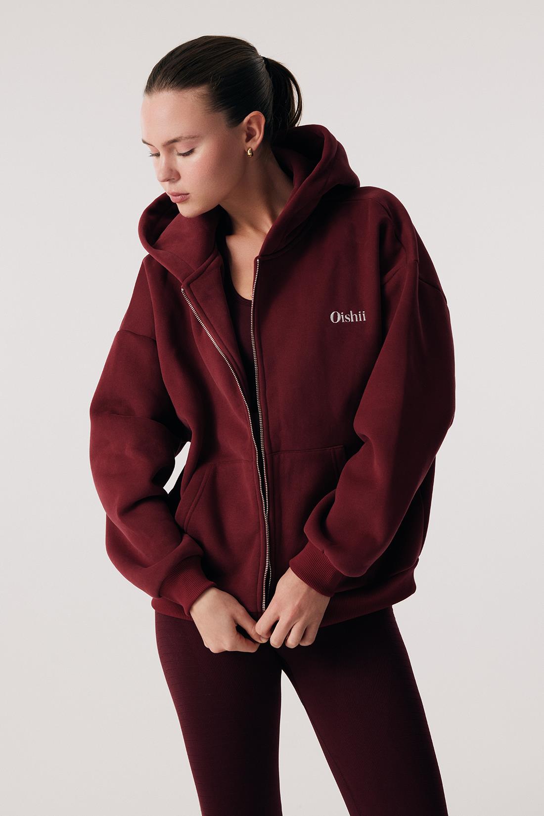 Oishii Rei Loungewear Fermuarlı ve Kapşonlu Sweatshirt Bordo