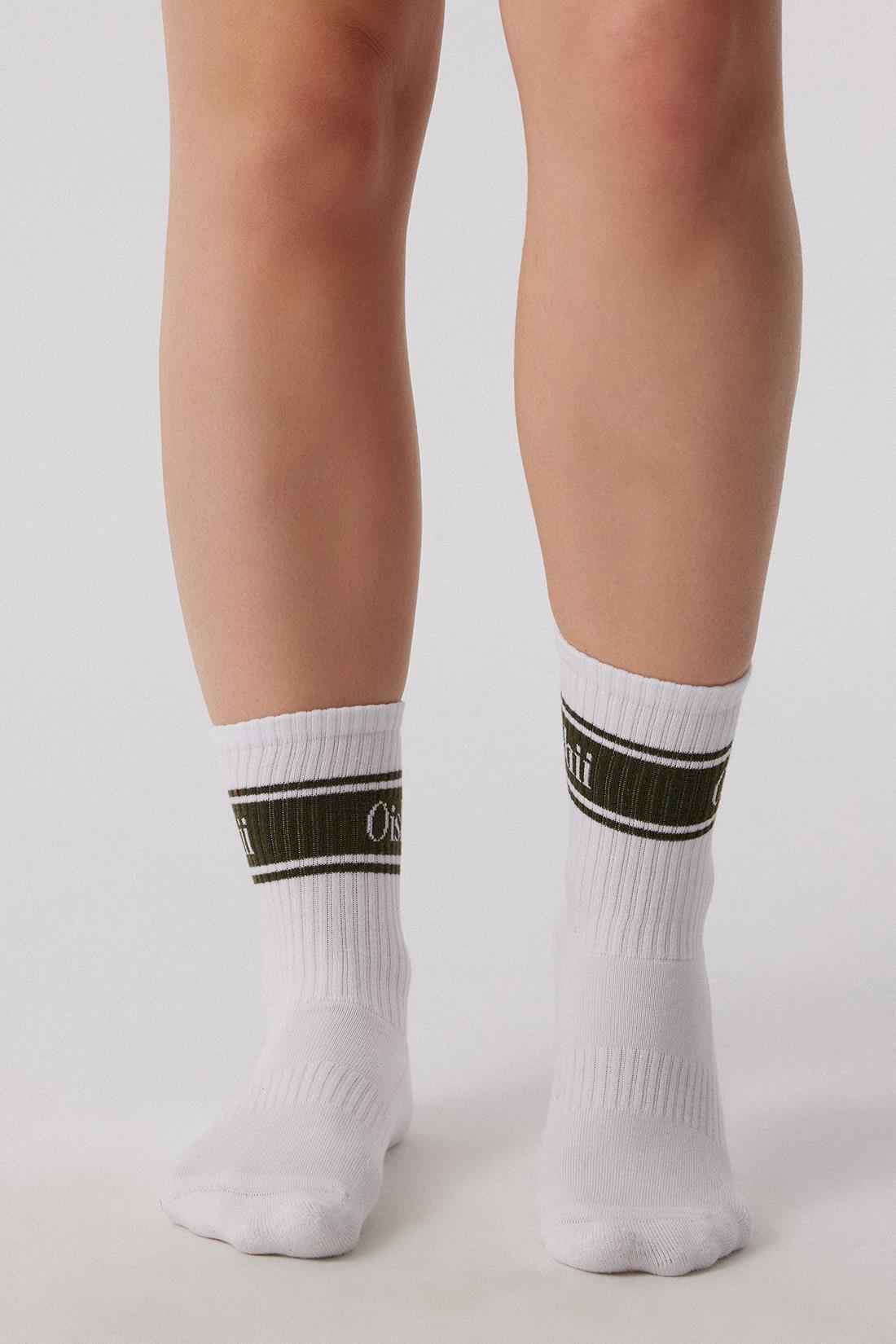 Oishii Rei Spor Soket Çorap Dark Olive Desen