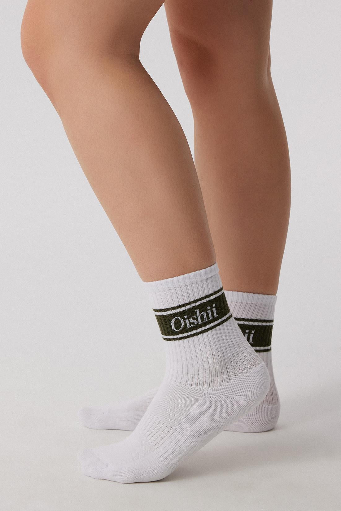 Oishii Rei Spor Soket Çorap Dark Olive Desen