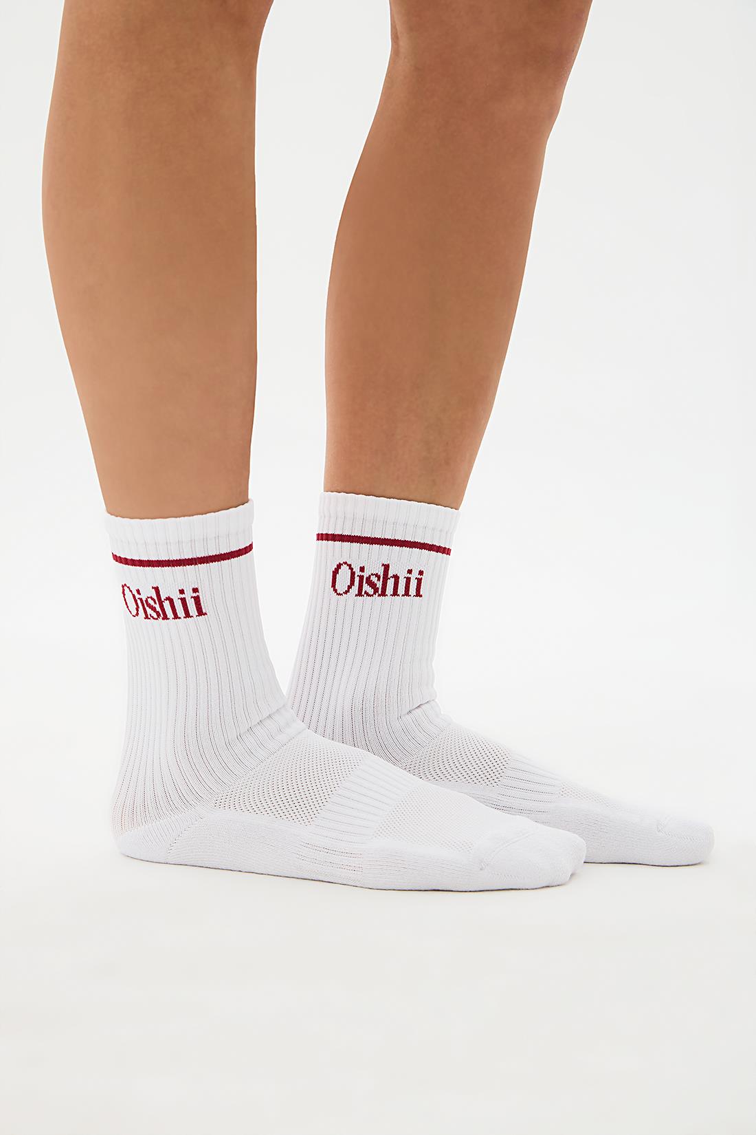 Oishii Spor Soket Çorap Yarım Havlu Çemberli Desen Beyaz